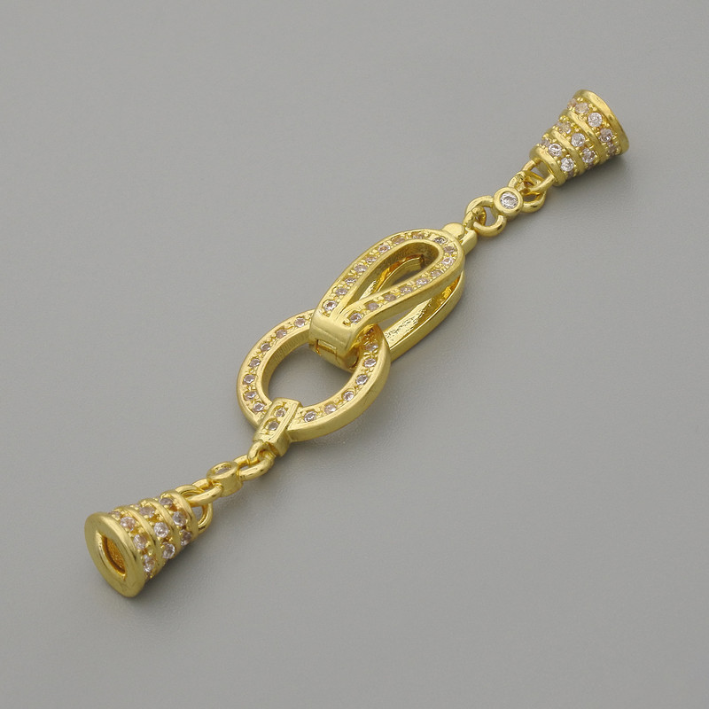 Gold-tone End-Cap Clasp with Rhinestones, diameter 20×11 mm, length approx. 52 mm