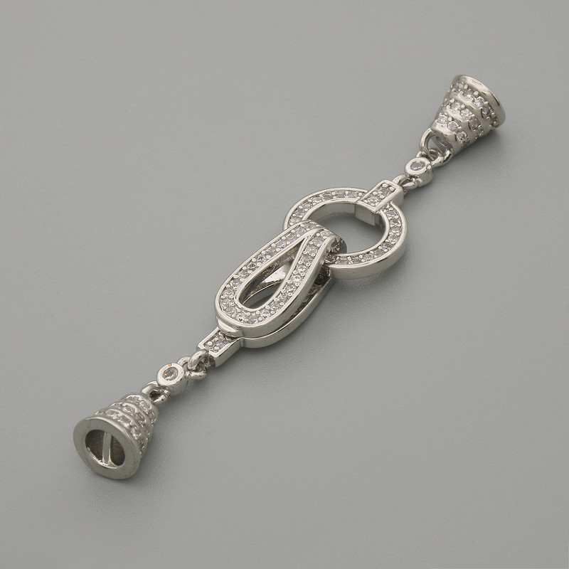 End clasp findings, silver color with rhinestones, diameter 20×11 mm, length approx. 52 mm