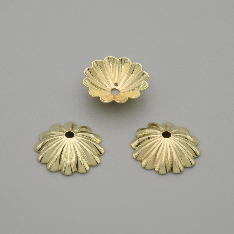 Bead caps, gold color, diameter 9.5 mm, hole diameter 1 mm, pack of 10
