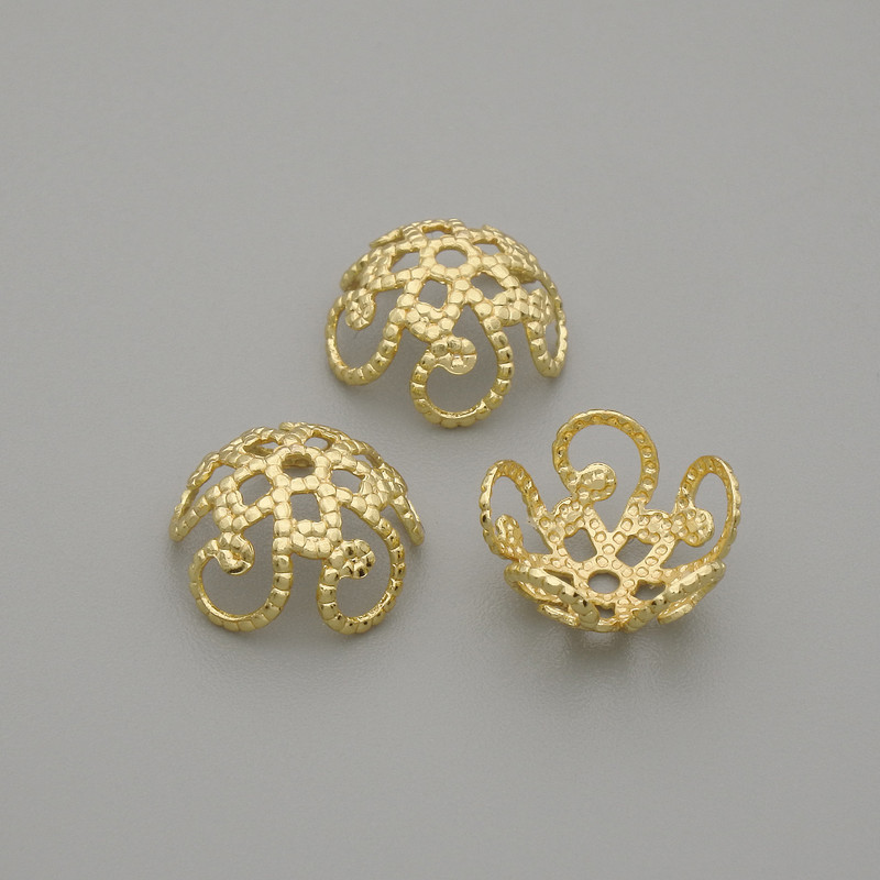 Bead Caps for Beads, Gold-Tone, 9 mm diameter with 0.8 mm hole, pack of 10