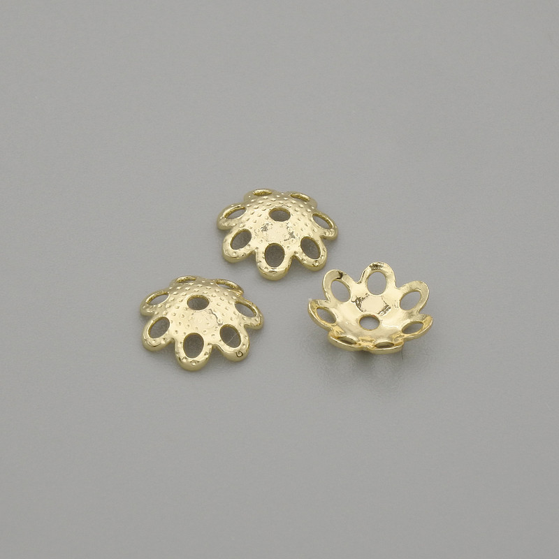 Gold-tone bead caps, 5.5 mm diameter, 0.7 mm hole, pack of 10