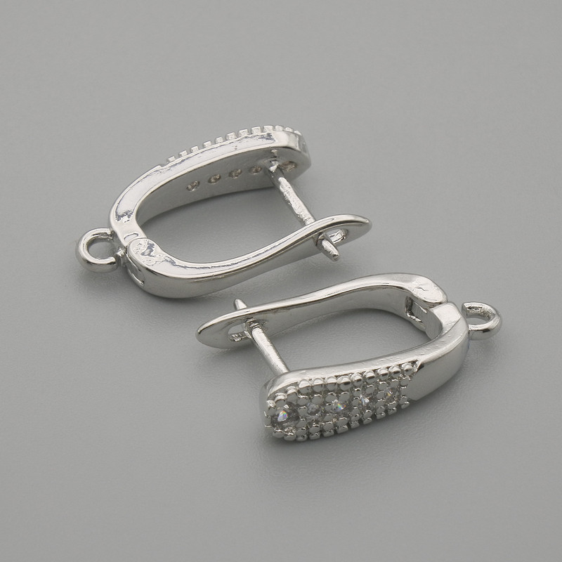 Ear Wires for Earrings, White Rhinestones, Silver-Tone Metal 15×4 mm ± Pair