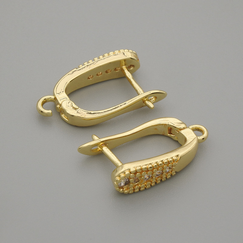 Ear wires for earrings with white crystals, gold-tone metal, 15×4 mm ±, pair