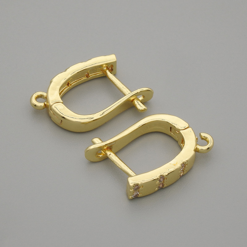 Gold-tone ear wires with white crystals 15x3 mm ± pair