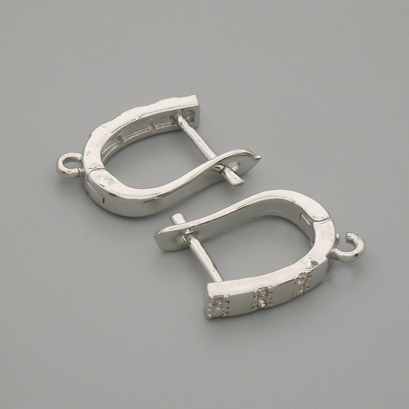 Ear wires for earrings, white crystals, silver-toned metal, 15x3 mm ± pair