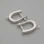 Ear wires for earrings, white crystals, silver-toned metal, 15x3 mm ± pair