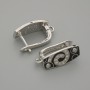 Ear wires for earrings, silver-tone metal with black enamel and white rhinestones, 16×7 mm ±, pair