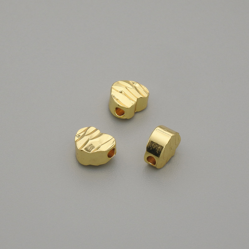Bead finding - heart insert, gold-tone, 6×5 mm diameter ±, hole diameter 1.3 mm ±, per piece +