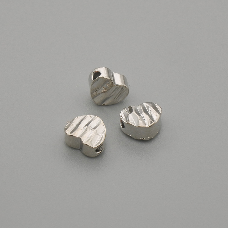 Heart-shaped bead insert, silver color, metal finish, 6x5 mm, hole diameter approx. 1.3 mm, per piece +