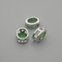 Bead insert with green crystal, silver oval, 9×7 mm, hole 1.3 mm, for 1 pc.