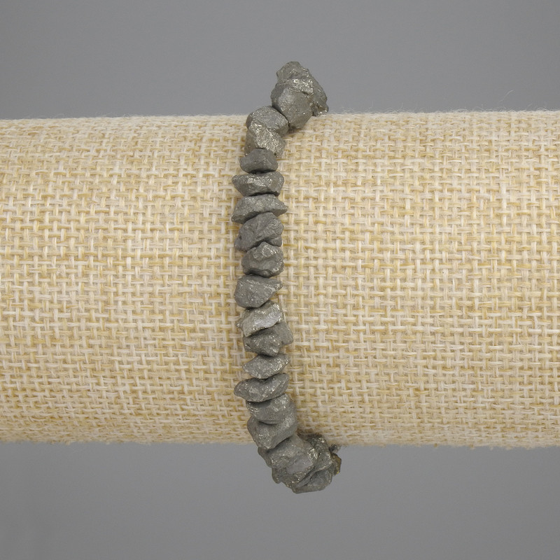 Pyrite Bracelet with Natural Rough Stone, Bead Diameter 5-7×3-5 mm ±, Length 18 cm ± Stretch