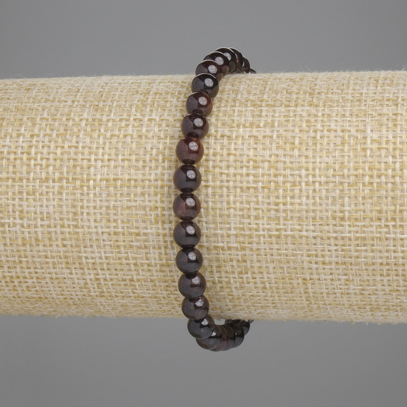 Garnet Bracelet with Smooth Beads, 5mm Diameter, 18cm Length, Stretch