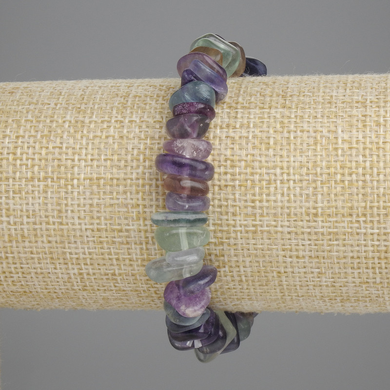 Fluorite Chips Bracelet, 8-12×3-4 mm diameter, 18 cm length, stretch base