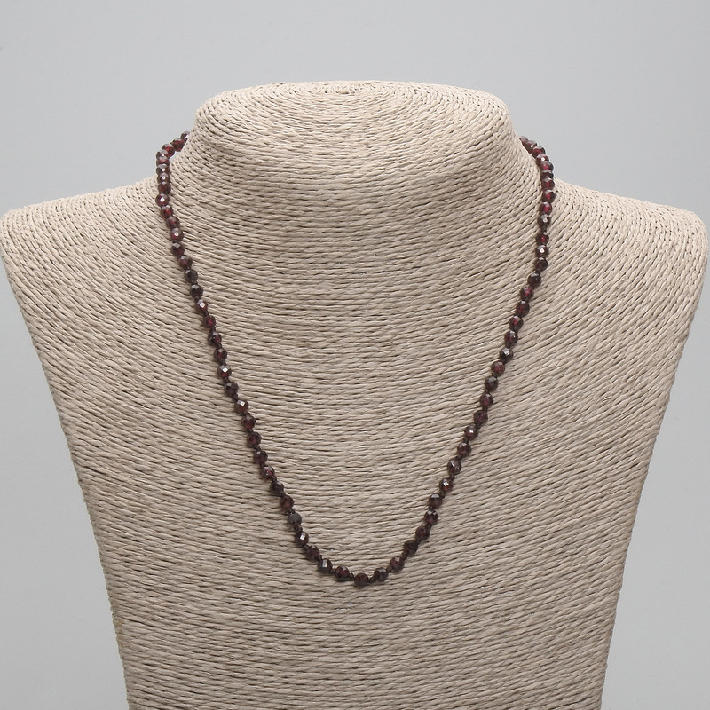 Garnet Necklace with Faceted 4mm Beads, 45 cm Length ± with Clasp