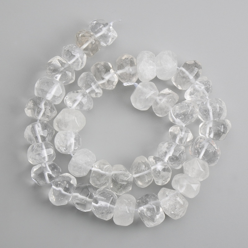 Rock Crystal Beads, Faceted, diameter 13–15 mm, 5×9–11 mm ±, length 38 cm +