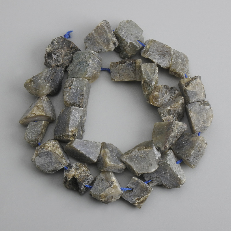 Labradorite Beads, Unpolished Stone, Diameter 7–17×8–15 mm, Length 39 cm ±