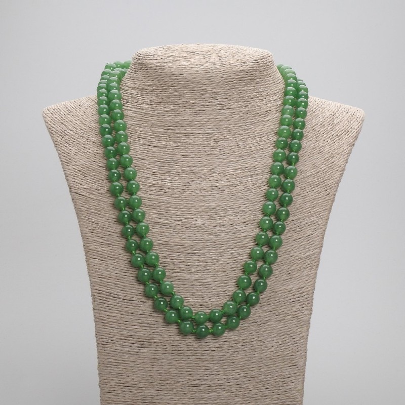 Long Chrysoprase Necklace with Smooth Beads, 8 mm Diameter, Length 118 cm ±