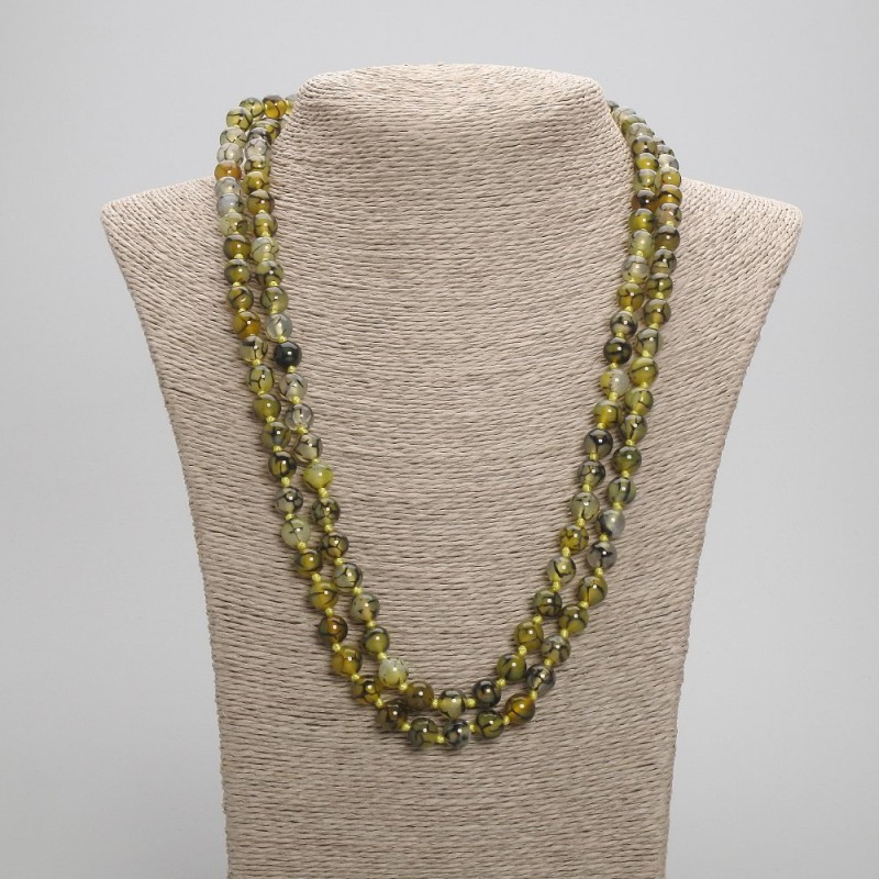 Long Dragon Vein Agate Necklace with smooth beads, 8 mm diameter, length 120 cm