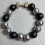 Hematite and Shungite Bead Bracelet, 12 mm +/- with Metal Inlay, Length 18 cm, Stretch