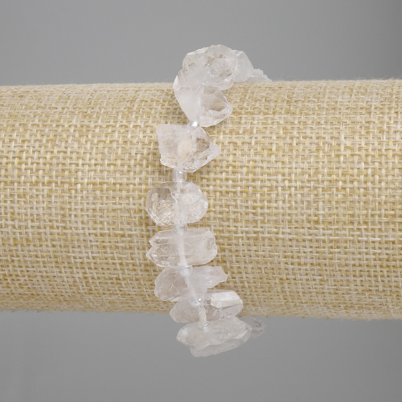 Bracelet with Mountain Crystal and Unpolished Stones, Diameter 10-12×14-20 mm ±, Length 18 cm ±, Stretch