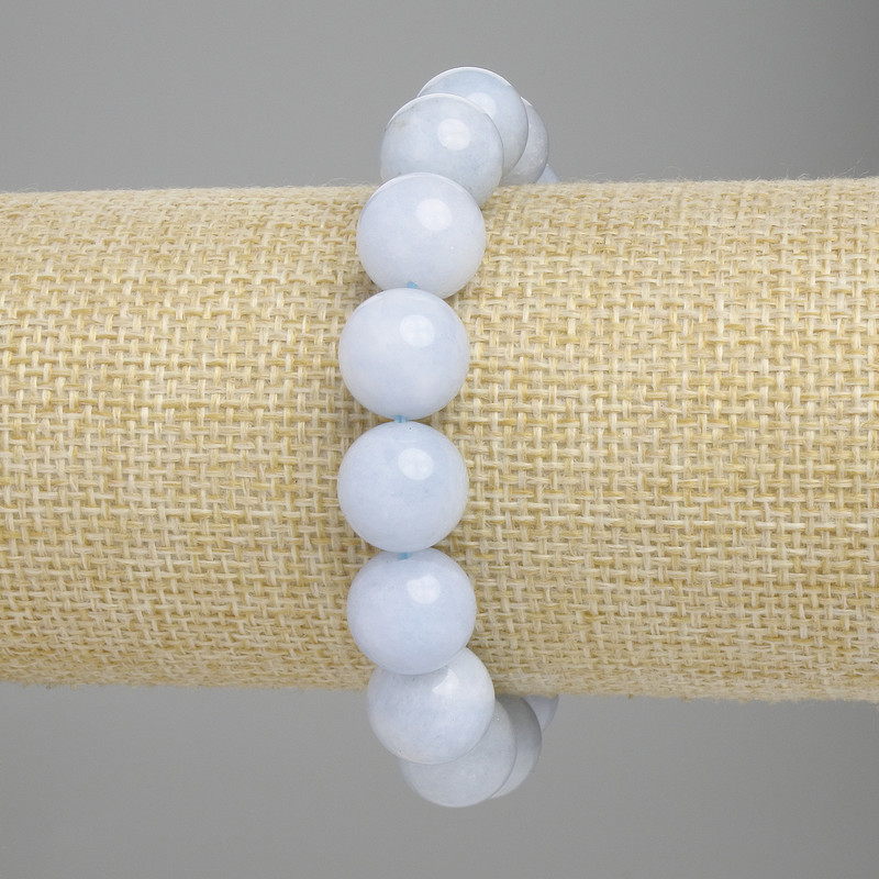 Aquamarine bracelet with smooth beads, 12 mm diameter, 18 cm length ± stretch