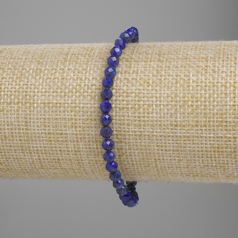 Lapis Lazuli Bracelet with Faceted Beads, 4 mm Diameter, 18 cm Length, Stretch Cord