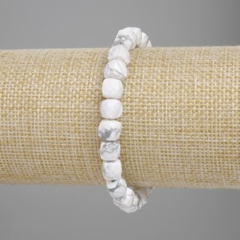 Cacholong Bracelet with Faceted Cubes, 7 mm Diameter, 18 cm Length (Stretch)