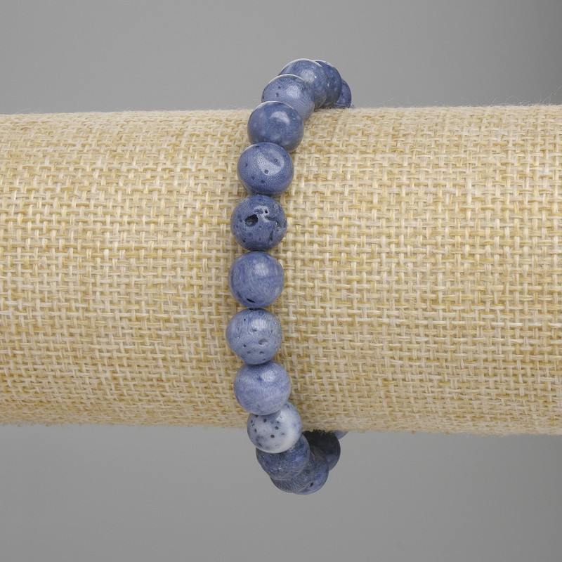 Sponge Coral Bracelet with Smooth Beads, 8 mm Diameter ±, 18 cm Length ±, Stretch