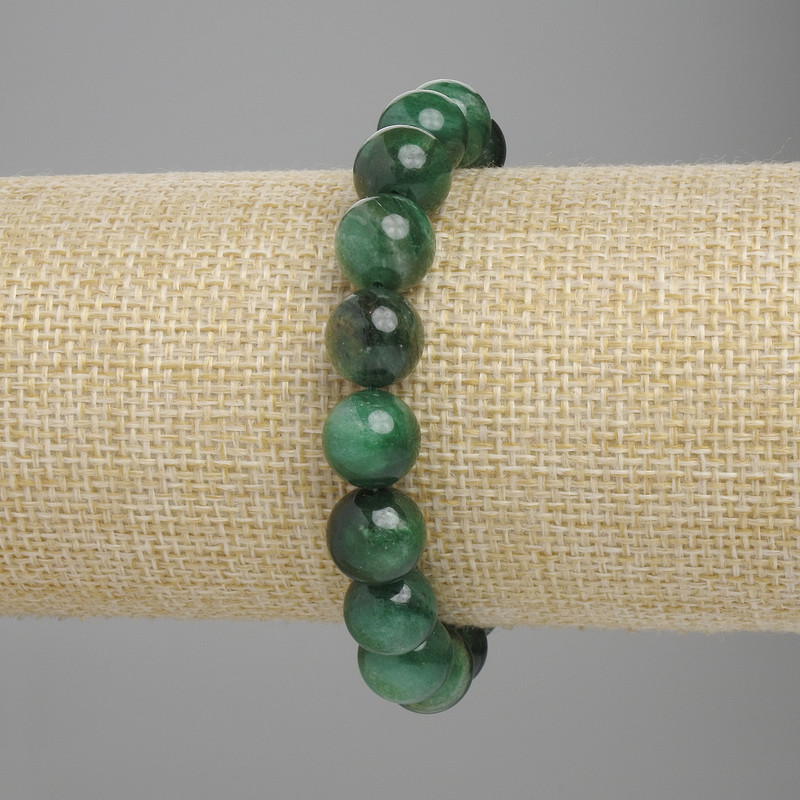 Emerald bracelet with smooth beads, 10 mm diameter, 18 cm length, stretch