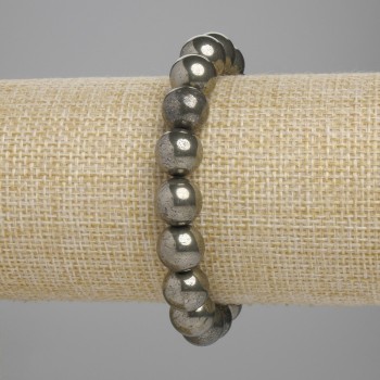Pyrite bracelet with smooth beads, 10 mm diameter, 18 cm length, elastic