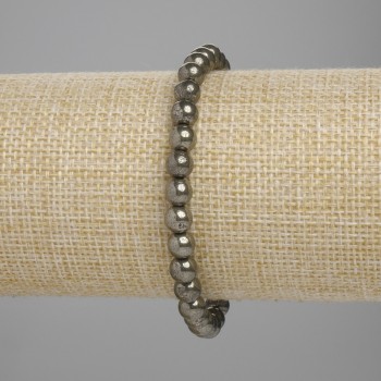 Pyrite bracelet with smooth round beads, 6 mm diameter, 18 cm length, stretch