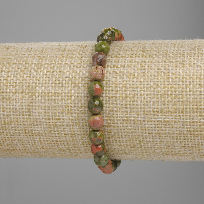 Heliotrope Jasper Bracelet with Faceted Beads, 6 mm Diameter ±, 18 cm Length ±, Stretch