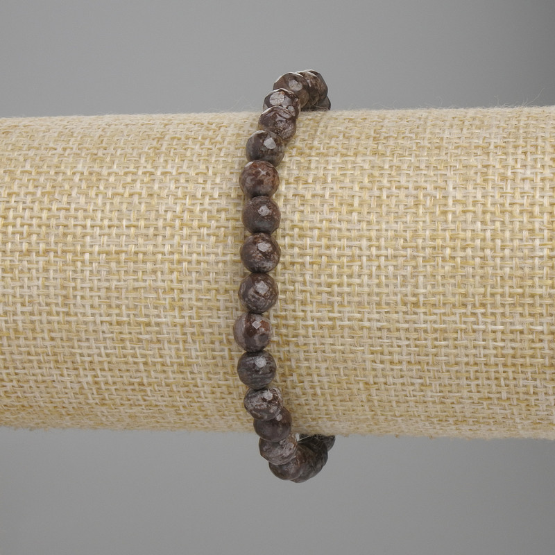 Coffee Jasper Beaded Bracelet, Faceted Beads, 6 mm Diameter, 18 cm Length, Stretch