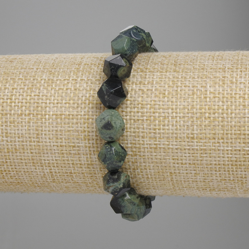 Ocean Jasper Faceted Bead Bracelet, 10x9 mm ±, 18 cm ±, Stretch