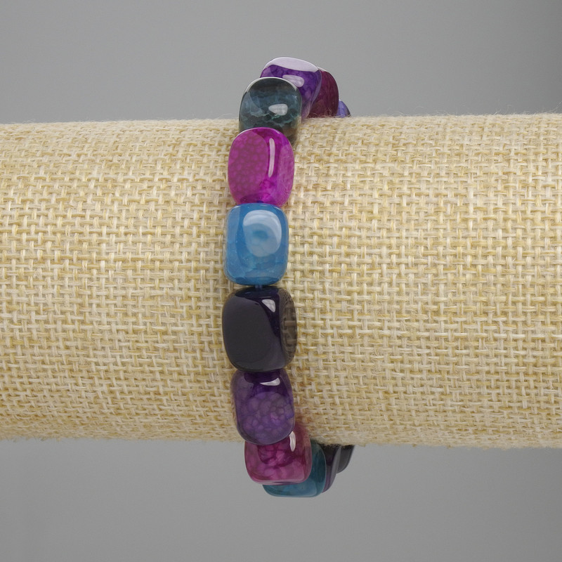 Agate Bracelet with Bar Beads 12-13, 5x9-9, 5 mm ±, Length 18 cm ± Stretch