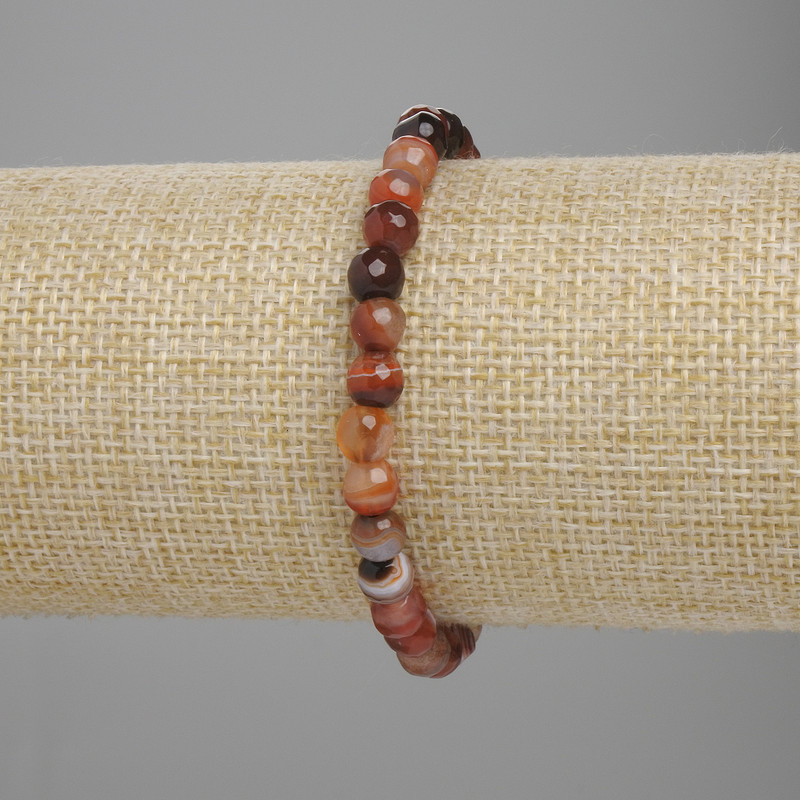 Stretch Bracelet with Faceted Agate Beads, 6mm Diameter, 18 cm Length