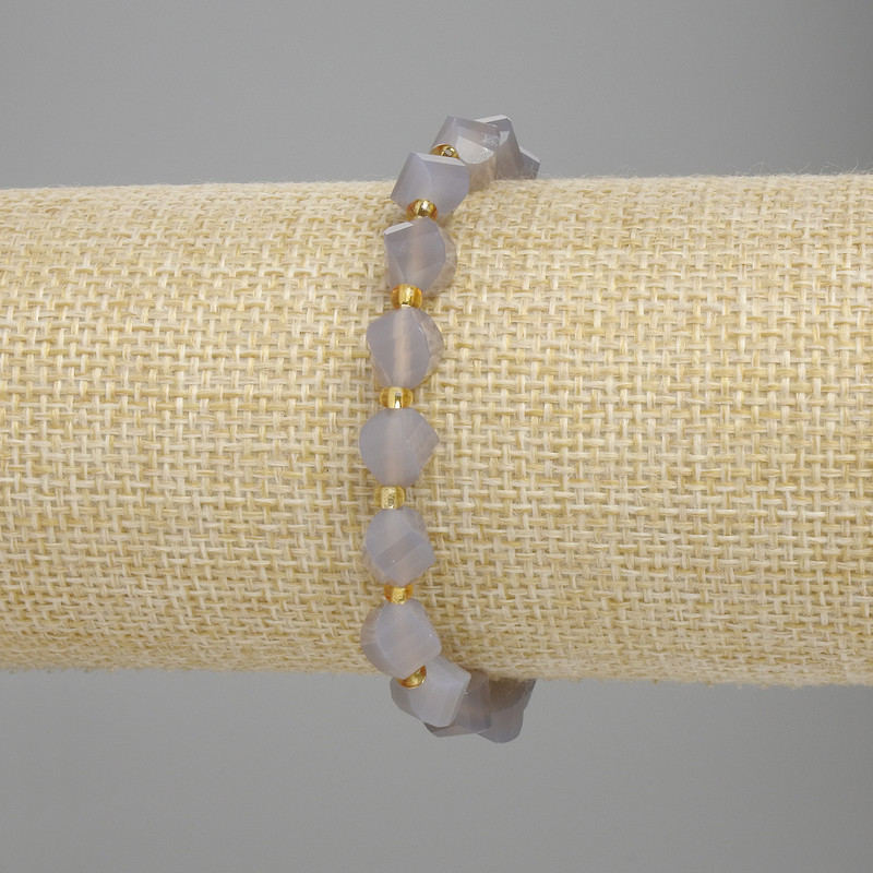 Smoky Agate Bracelet with Faceted Diamond-Shaped Beads, 8×7 mm diameter, 18 cm length, stretch