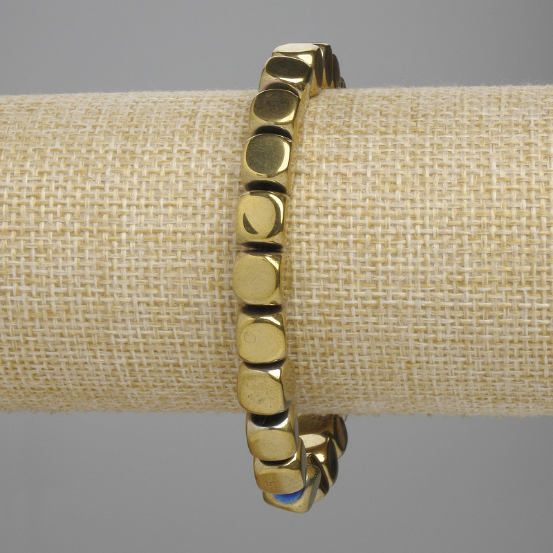 Hematite Cube-Bead Bracelet, Assorted Beads, 7.5×7.5 mm ±, Golden Color, 18 cm Stretch