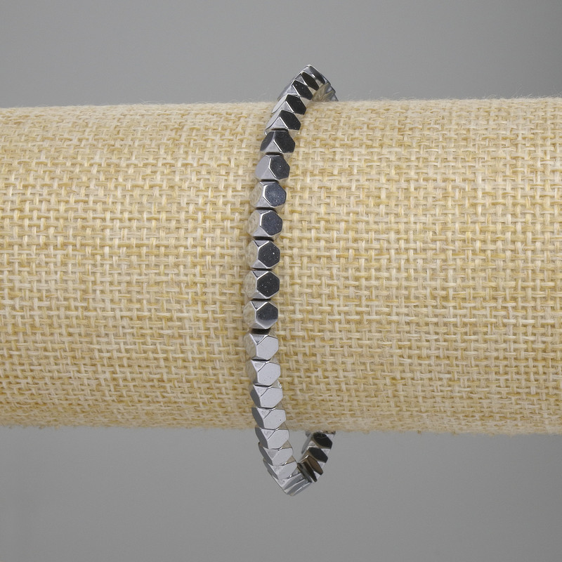 Hematite bracelet, faceted 4x4 mm ± silver color, length 18 cm ± stretch