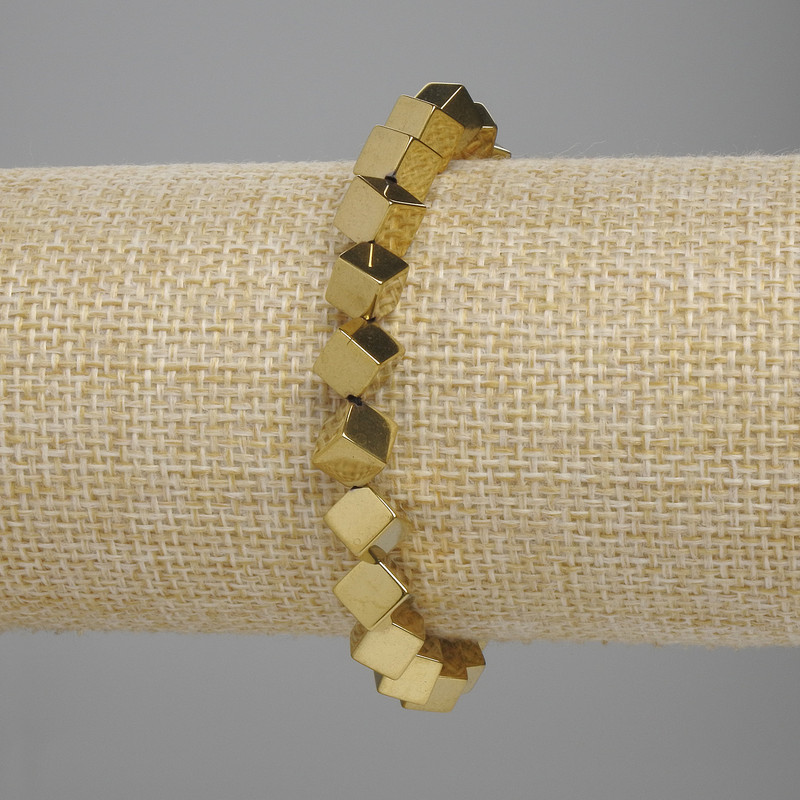 Hematite Cube Bracelet with transverse hole, 5x5, 5 mm, golden color, length 18 cm, elastic