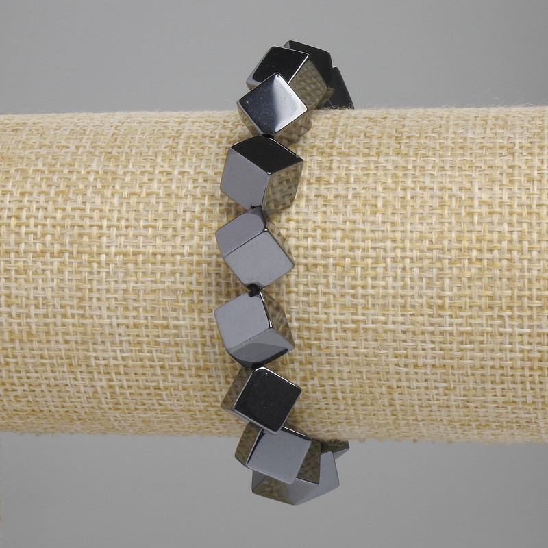 Hematite Cube Bead Bracelet with Through-Hole 8×8 mm, Length ~18 cm, Elastic