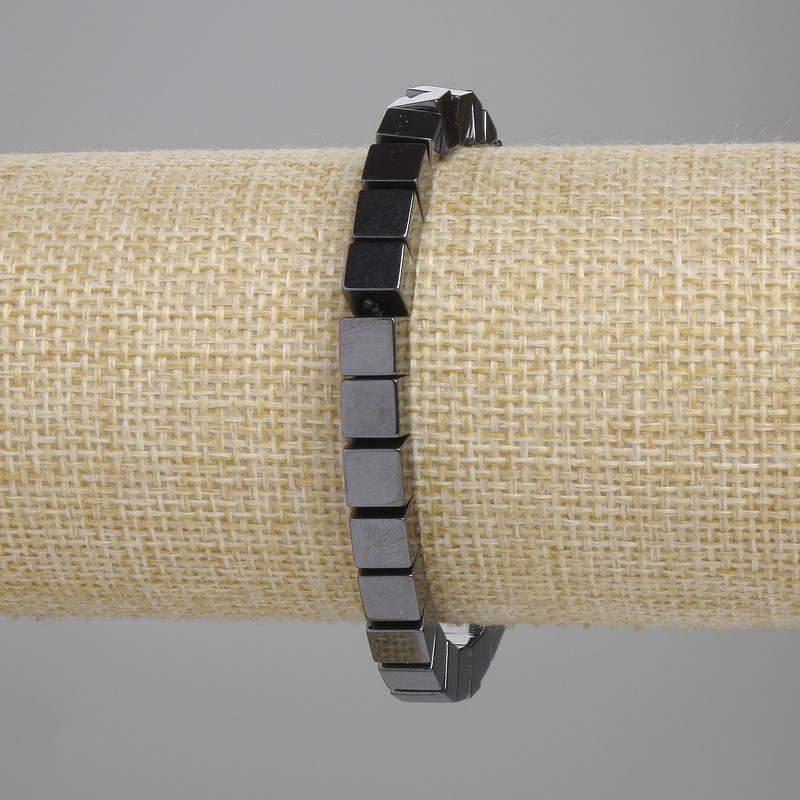 Hematite Cube Bead Bracelet, 6×6 mm, 18 cm, Stretch