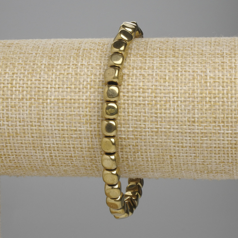 Hematite Cube Bracelet, 5x5 mm cube beads, 5 mm diameter, golden color, length 18 cm ±, stretch