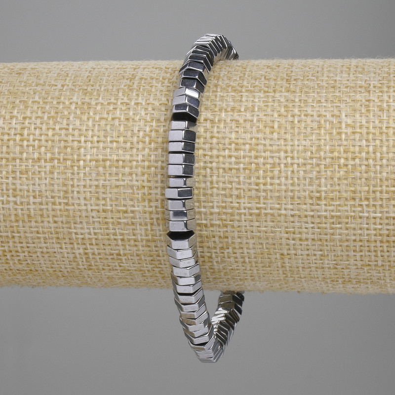 Faceted Hematite Rondelle Bracelet, Bead Diameter 6×2 mm, Silver Color, Length 18 cm, Stretch