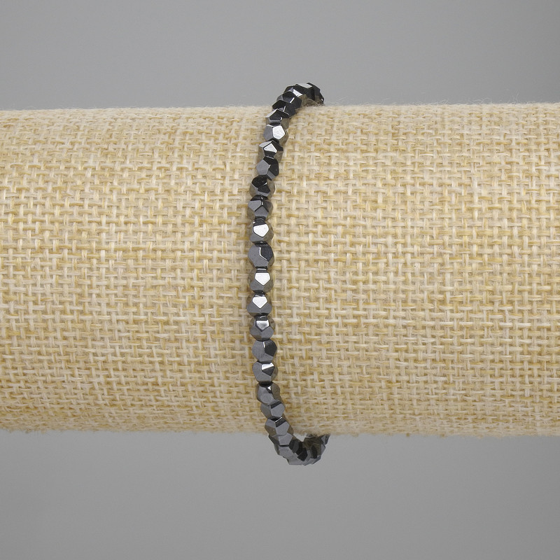 Hematite Faceted Bracelet, 3.5×4 mm Diameter, 18 cm Length, Stretch