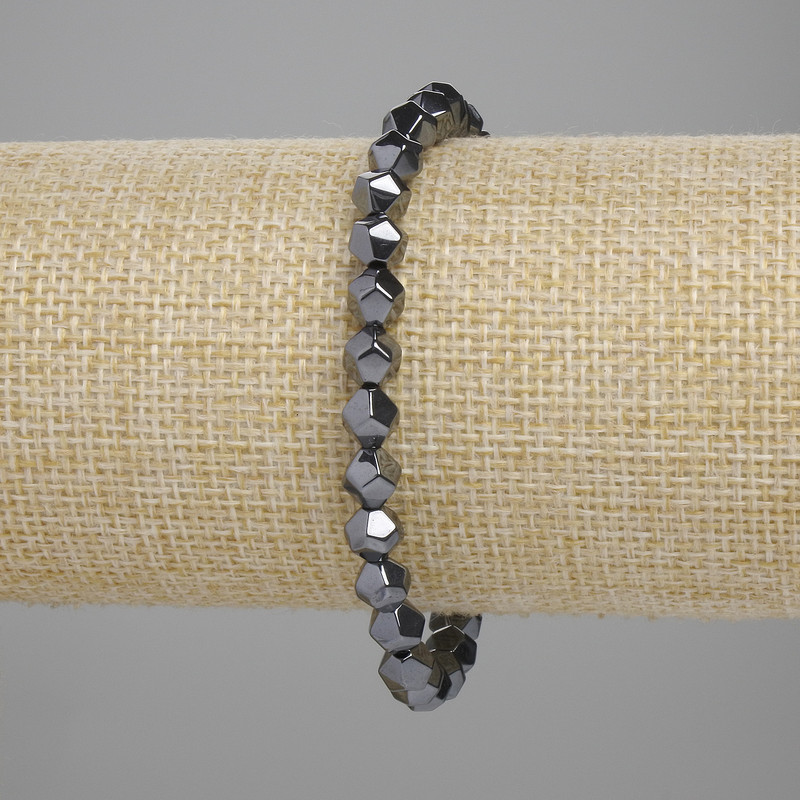 Hematite Bracelet, Faceted Beads, 6 mm Diameter, 18 cm Length, Stretch
