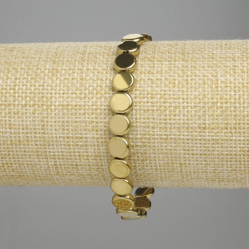Hematite Coin Bracelet 8mm ± Gold Color, Length 18cm ± Stretch