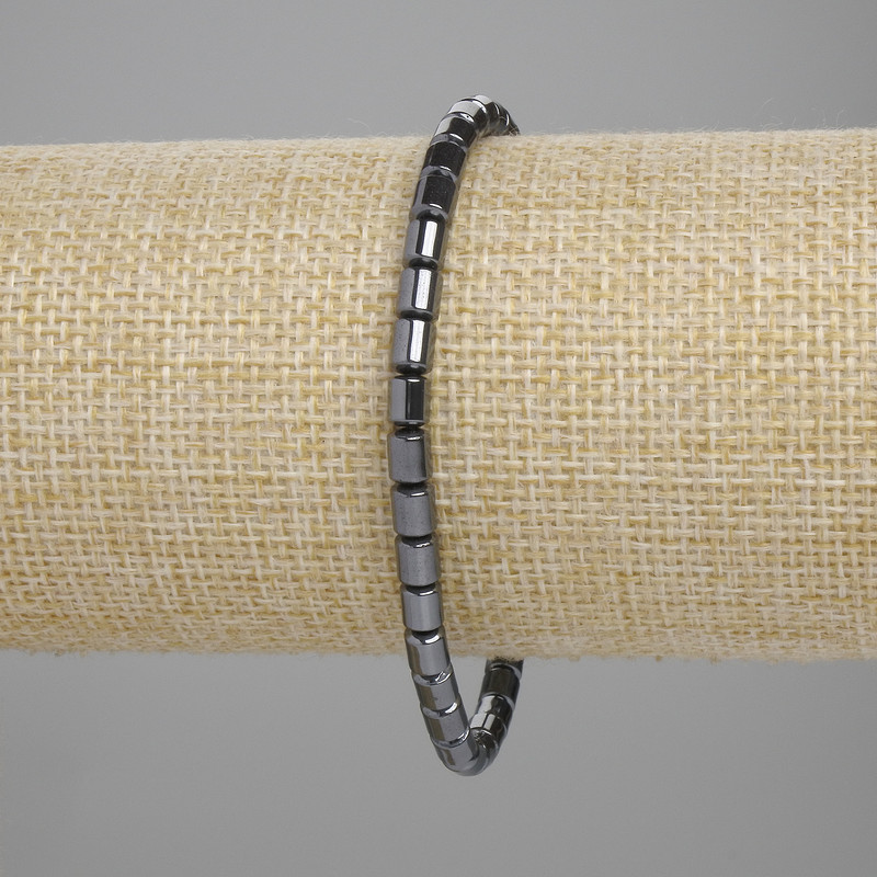 Hematite Bracelet with Cylindrical Beads 5×4 mm, Length 18 cm, Stretch