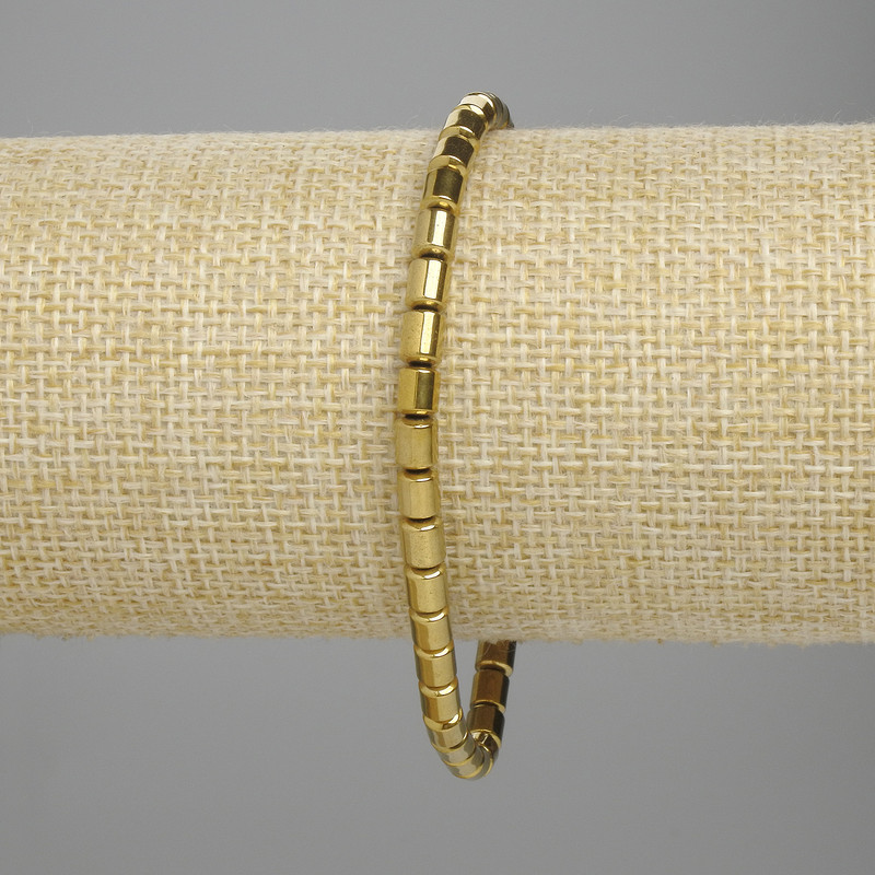 Hematite Bracelet Cylinders 5×4 mm, Gold Color, Length 18 cm, Stretch