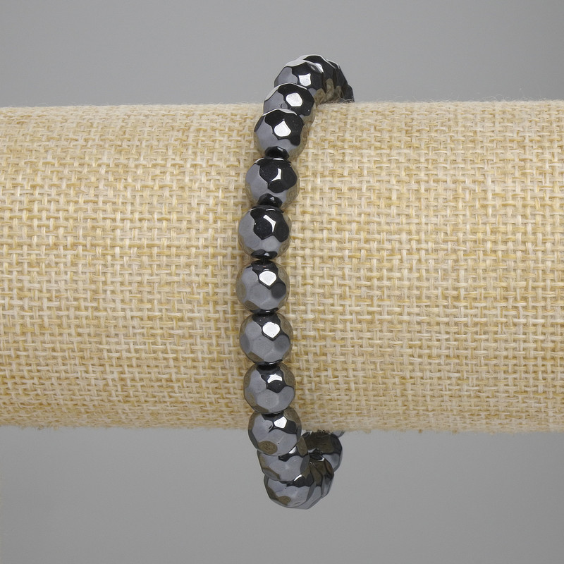 Hematite Faceted Bead Bracelet, 8 mm, length 18 cm, stretch